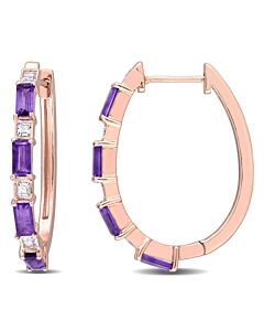 AMOUR 2 1/6 CT TGW African-amethyst White Topaz Hoop Earrings In Rose Plated Sterling Silver