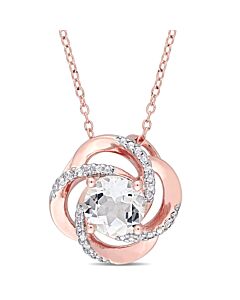 AMOUR 2-3/5 CT TGW White Topaz Interlaced Floral Swirl Pendant with Chain In Rose Plated Sterling Silver
