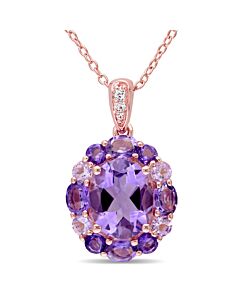 AMOUR 3.69 CT TGW Amethyst, White Topaz and Rose De France Floral Pendant with Chain In Rose Plated Sterling Silver