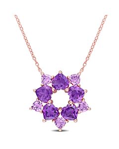AMOUR 4 3/4 CT TGW Amethyst and Amethyst-Africa Floral Pendant with Chain In Rose Plated Sterling Silver