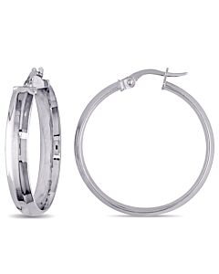 AMOUR Round Hinged Hoop Earrings In 10K White Gold