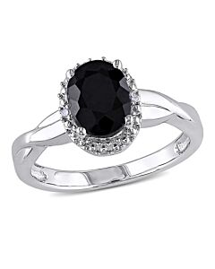 Amour Silver 0.01 CT Diamond TW And 1 3/5 CT TGW Black Sapphire Fashion Ring