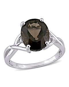 Amour Silver 0.01 CT Diamond TW And 3 3/4 CT TGW Smokey Quartz Fashion Ring