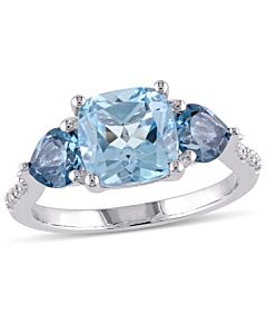 Amour Silver 0.03 CT Diamond TW And 3 1/2 CT TGW Blue Topaz - Sky Blue Topaz - London Fashion Ring