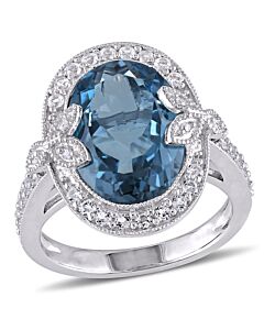 Amour Silver 0.03 CT Diamond TW And 7 7/8 CT TGW Blue Topaz - London White Topaz Fashion Ring