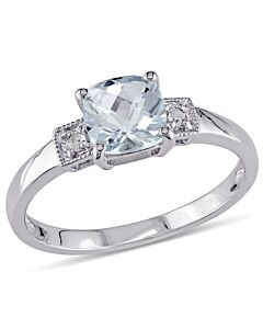 Amour Silver 0.04 CT Diamond TW And 4/5 CT TGW Aquamarine Fashion Ring