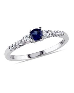 Amour Silver 0.05 CT Diamond TW And 1/3 CT TGW Created Blue Sapphire Created White Sapphire Fashion Ring