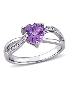 Amour Silver 0.05 CT Diamond TW And 1 CT TGW Amethyst Fashion Ring