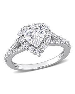 Amour Silver 1 1/2 CT DEW Created White Moissanite Halo Ring