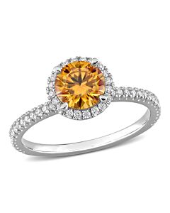 Amour Silver 1 1/7 CT TGW Created Yellow Moissanite Created White Moissanite Halo Ring