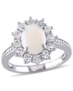 Amour Silver 1/10 CT Diamond TW And 2 CT TGW Opal White Topaz Fashion Ring