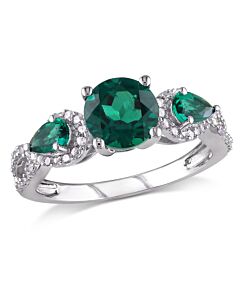 Amour Silver 1/6 CT Diamond TW And 1 5/8 CT TGW Created Emerald Fashion Ring