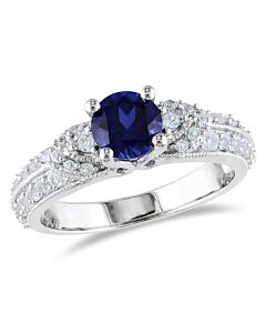 Amour Silver 1.67 CT TGW Created Blue Sapphire Created White Sapphire Fashion Ring
