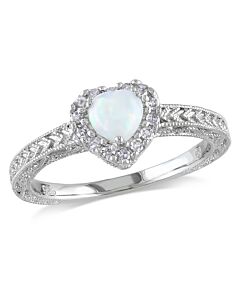 Amour Silver 1/7 CT Diamond TW And 1/3 CT TGW Opal Fashion Ring