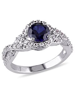 Amour Silver 2 1/10 CT TGW Created Blue Sapphire Created White Sapphire Fashion Ring