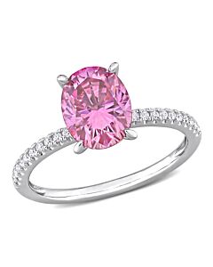Amour Silver 2 1/10 CT TGW Created Pink Moissanite Created White Moissanite Cocktail Ring