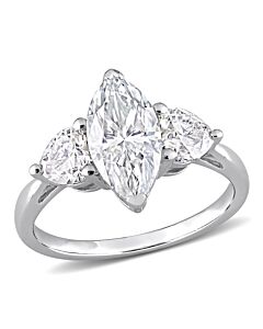 Amour Silver 2 1/2 CT DEW Created White Moissanite 3-Stone Ring