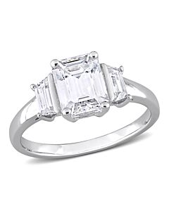 Amour Silver 2 1/3 CT DEW Created White Moissanite 3-Stone Ring