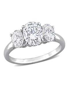 Amour Silver 2 1/4 CT DEW Created White Moissanite 3-Stone Ring
