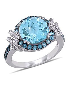 Amour Silver Black Rhodium Plated 1/8 CT Diamond TW And 4 4/5 CT TGW Blue Topaz - Sky Blue Topaz - London Fashion Ring