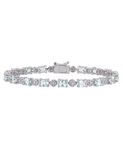 AMOUR 7-1/5 CT TGW Aquamarine and Diamond Accent Tennis Bracelet In Sterling Silver