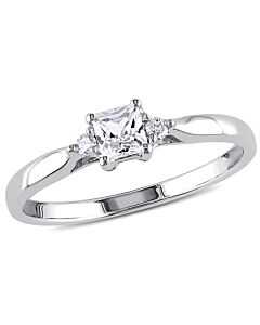Amour Sterling Silver 0.04 CT Diamond TW And 1/3 CT TGW Created White Sapphire 3 Stone Ring