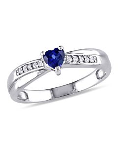 Amour Sterling Silver 0.05 CT Diamond TW And 1/4 CT Created Blue Sapphire Fashion Ring