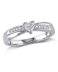Amour Sterling Silver 0.05 CT Diamond TW And 1/4 CT Created White Sapphire Fashion Ring