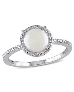 Amour Sterling Silver 0.05 CT Diamond TW And 1 CT TGW Opal Halo Ring