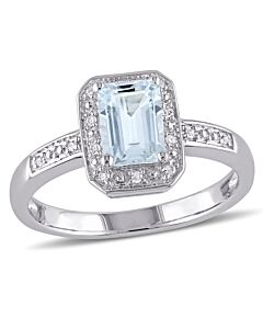 Amour Sterling Silver 0.06 CT Diamond TW And 1 CT TGW Aquamarine Cocktail Ring