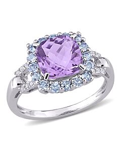 Amour Sterling Silver 0.06 CT Diamond TW And 2 1/3 CT TGW Amethyst and Tanzanite Cocktail Ring