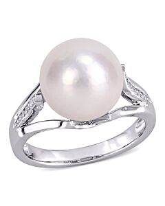 Amour Sterling Silver 0.06 CT TDW Diamond and Freshwater Cultured White Pearl Cocktail Ring