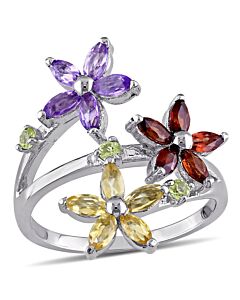 Amour Sterling Silver 1 1/2 CT TGW Marquise Garnet, Citrine, Amethyst & Round Peridot Floral Ring