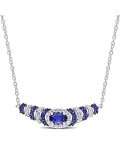 AMOUR 1 1/3 CT TGW Created Blue and Created White Sapphire Oval Necklace In Sterling Silver with Black Rhodium Plating
