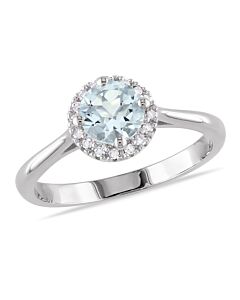 Amour Sterling Silver 1/10 CT Diamond TW And 3/4 CT TGW Aquamarine Halo Ring