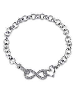 Amour Sterling Silver 1/10 CT Diamond TW Link Bracelet with Chain