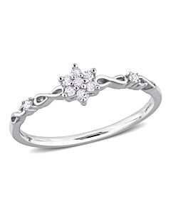 Amour Sterling Silver 1/10 CT TW Diamond Floral Promise Ring