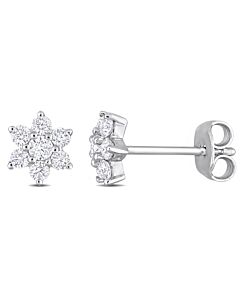 AMOUR 1/2 CT TGW Created Moissanite Floral Stud Earrings In Sterling Silver