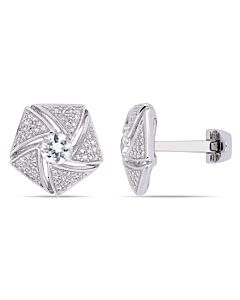 AMOUR 1 3/4 CT TGW White Sapphire and 1/2 CT TW Diamond Cluster Cufflinks In Sterling Silver