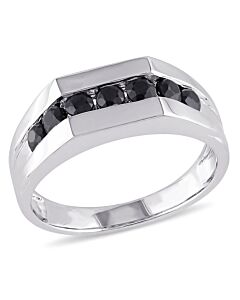Amour Sterling Silver 1 3/8 CT TGW Black Sapphire Men's Ring