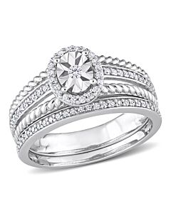 Amour Sterling Silver 1/3 CT TW Diamond Oval Bridal Ring Set