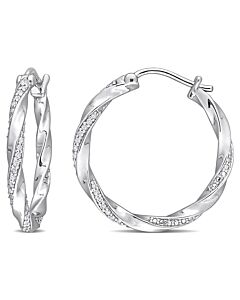 AMOUR 1/4 CT TW Diamond Twisted Hoop Earrings In Sterling Silver