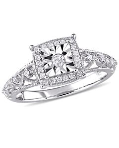 Amour Sterling Silver 1/5 CT TDW Diamond Halo Cocktail Ring