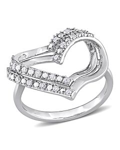 Amour Sterling Silver 1/5 CT TDW Diamond Open Heart Ring