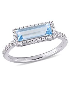 Amour Sterling Silver 1 7/8 CT TGW Sky Blue Topaz And White Sapphire Halo Ring