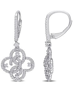 AMOUR 1 CT DEW Created Moissanite Floral Leverback Earrings In Sterling Silver