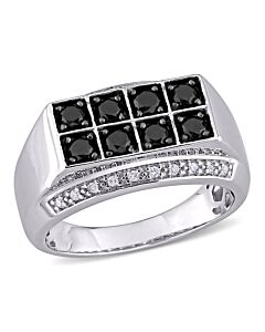 Amour Sterling Silver 1 CT TDW Black and White Diamond Ring