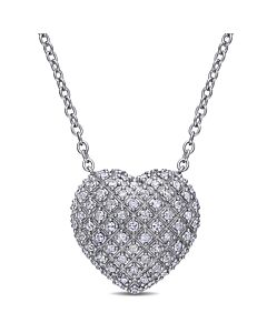 AMOUR 1 CT TW Round-cut Diamond Clustered Heart Necklace In Sterling Silver