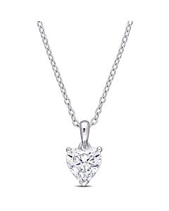 AMOUR 1 CT DEW Heart Shaped Created Moissanite Solitaire Pendant with Chain In Sterling Silver