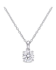 AMOUR 1 CT DEW Created Moissanite Solitaire Pendant with Chain In Sterling Silver